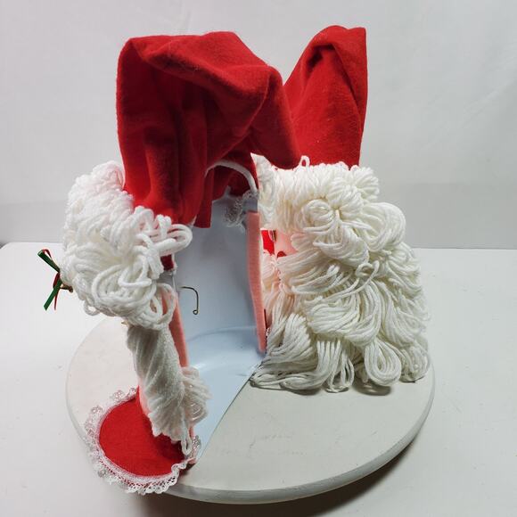 Vintage Santa & Mrs Claus Face Head Yarn Beard Christmas Handmade Shelf Sitters - Picture 4 of 11